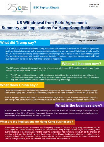 Issue 24: US Withdrawal from Paris Agreement: Summary and Implications for Hong Kong Businesses [English version only]