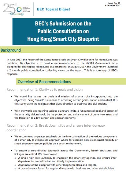 Issue 29: BEC's Submission on the Public Consultation on Hong Kong Smart City Blueprint